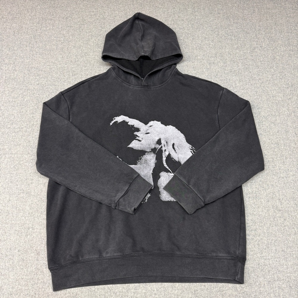 Unbranded Graphic Hoodie XXL Faded Black Abstract Portrait Print Streetwear Men